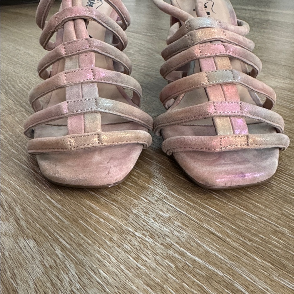 Free People Colette Cinched Heeled Sandals Rainbow iridescent Lustrous Heels 37 - Picture 8 of 15